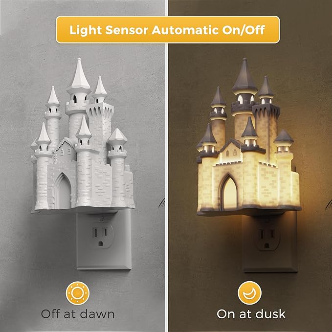 L LOHAS LED 3D Castle Night Lights Plug into Wall, Night Light for Kids, Built-in Dusk to Dawn Sensor, Dimmable Night Light for Kids Room Bedroom Bathroom Hallway, 3000K Soft White