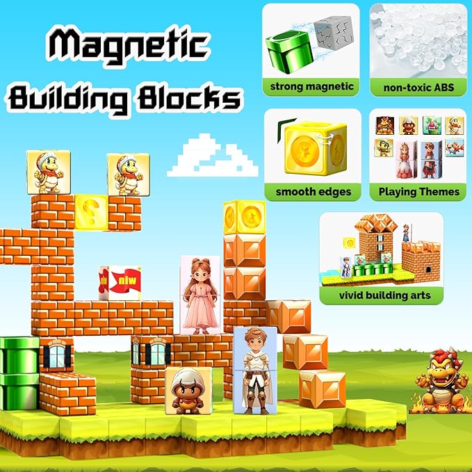 Magnetic Blocks- Magnetic Building Blocks Magnet Cube Toys Stacking, Build Forest Toys & Games Set, STEM Sensory Play, Birthday Giftsfor Kids Boys Girls Age 3 4 5 6 7 8 9 10 (54pcs 1inch)