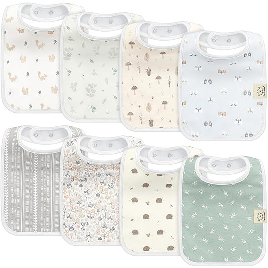 KeaBabies 8-Pack Organic Baby Bibs for Boys, Girls - Super Absorbent Cotton Drool Bibs for Baby Girl & Boy, Teething Toddler, Drooling Newborn, Ultra Soft & Machine Washable (Prairie)