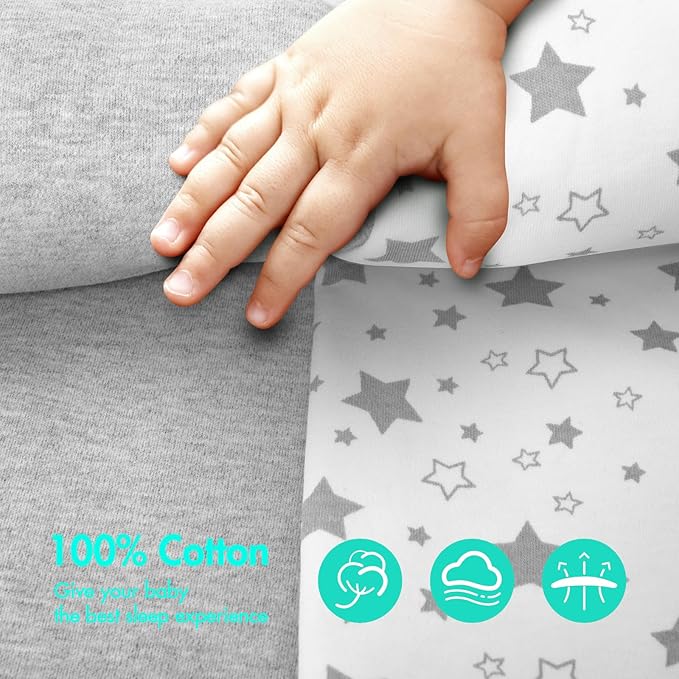 2-Pack Baby Transitional Swaddle Sleep Sack - Arms Up Transitional Swaddles with Removable Cuffs & 2-Way Zipper, Gray Stars Design, Breathable Cotton Sleep Sack (6-9 Month)