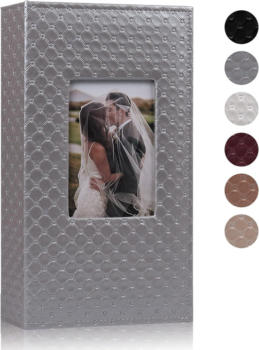 RECUTMS 4x6 Photo Album 300 Pocket Album High End Button Grain Leather Album Cover 300 Horizontal Photos Recording Holiday Wedding Anniversary Baby Growth Small Photo Album(Grey)