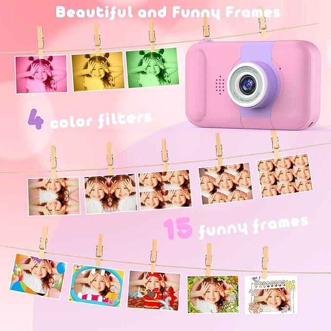 Kids Camera with Flip-up Lens for Selfie & Video, HD Digital Camera with 32GB SD Card, Ideal for 3-8 Years Old Girls Boys on Birthday Christmas Party as Gift(Pink)