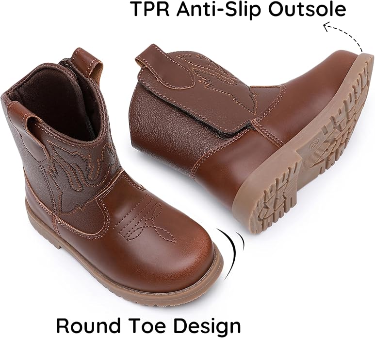 Blikcon Toddler Cowboy Boots for Boys Girls Baby Infant Cowgirl Boots Round Toe All Seasons 6-36 Months (Infant/Toddler)