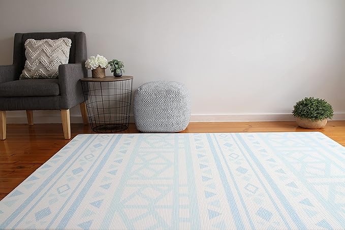 Cushmat Stylish Reversible Foam Play Mat (Large, Crystals - Ivory Light Blue) - Soft, Waterproof, Durable Play mat for Infants, Babies, Toddler, Kids & Grownup - 6.5ft x 4.5ft