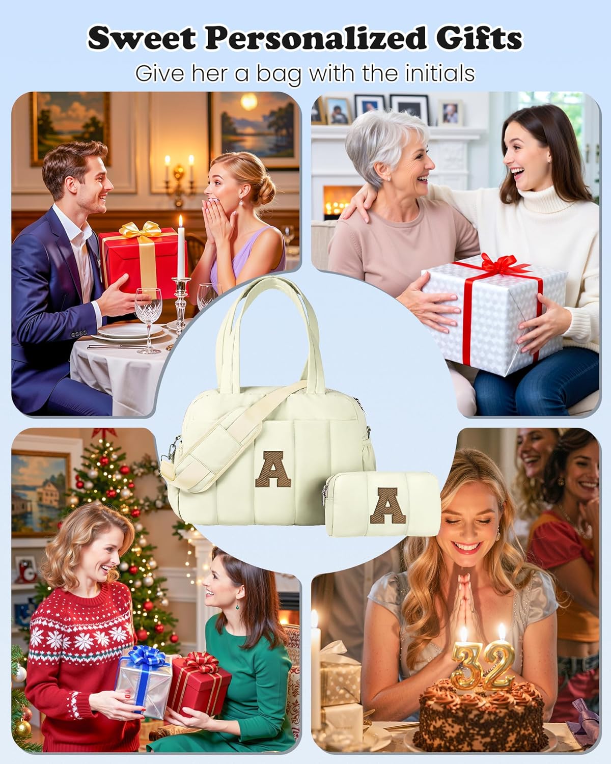 Duffle Bag for Travel Women, Travel Bags，Monogram Gifts-Initial Overnight Bag with Wet Pocket，Lightweight Weekender Bags Personalized Gym Tote with Makeup Pouch