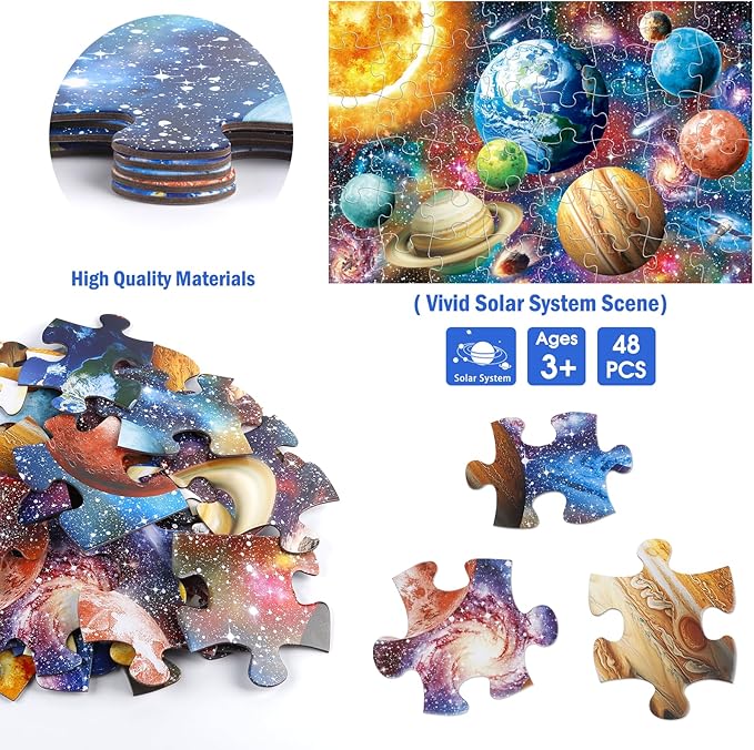 Jumbo Floor Puzzle for Kids,48 Piece Solar System Planet Large Jigsaw Puzzles for Toddler Ages 3-5,Preschool Educational Learning Space Toys Gift for Boys & Girls Ages 4-8