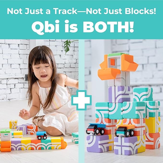 QBI Magnetic Blocks for Toddlers Ages 2-4｜STEM Magnetic Building Blocks with Trucks & Fruit Tiles｜Montessori Magnet Building Cubes for Kids｜Educational Gifts for Boys & Girls Ages 2+ (32PCS)