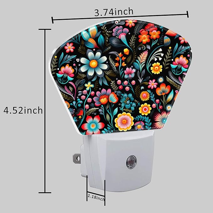 Embroidery Style Flowers Plug in Night Lights, Flowers Nightlight Plug Into Wall Dusk to Dawn Sensor for Kid Girls Boys Women Men Bedroom, Hallway, Kitchen, Bathroom, Stairs Decor