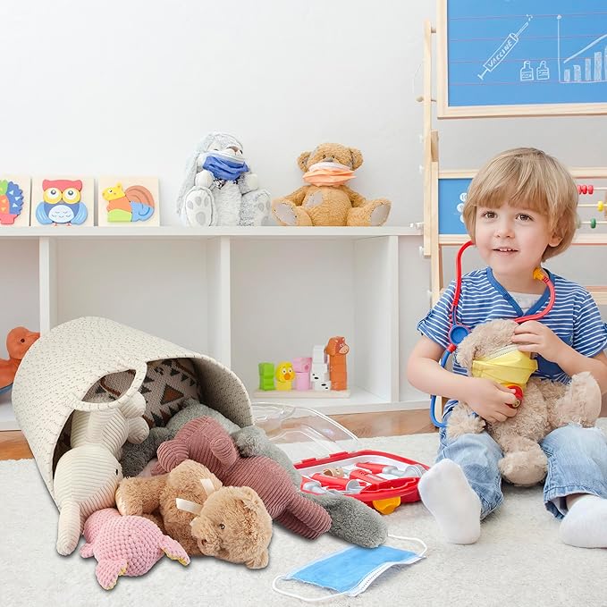 Cotton Rope Laundry Basket Hamper for Clothes Woven Storage Basket for Living Room Bedroom Boho Tall Rope Baskets for Blanket Toys Pillow Towels Baby Nursery Hamper Bin striped