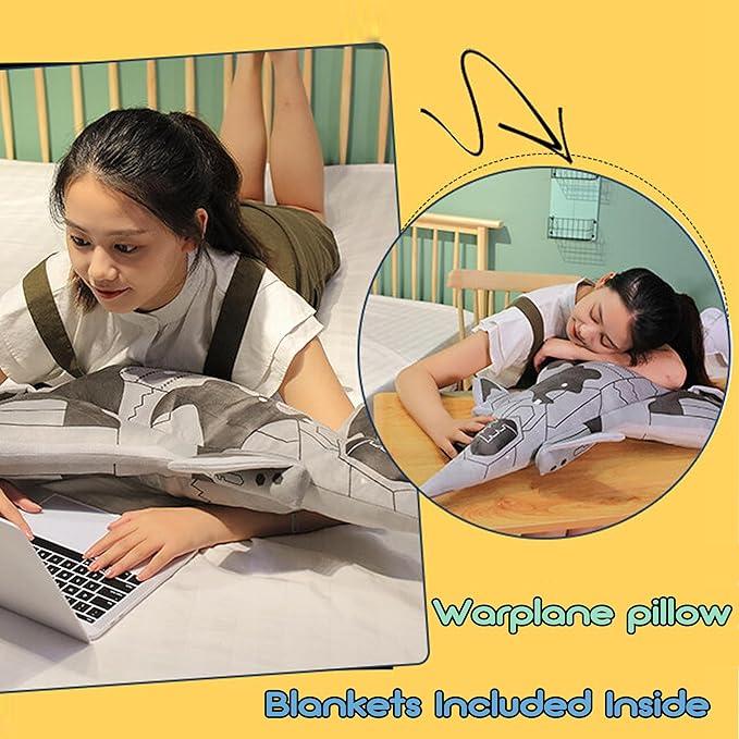 29 Inch Airplane Plush Toy with Blanket – Warplane Stuffed Animal, Space Shuttle Plush for Kids, Sofa or Travel Decor