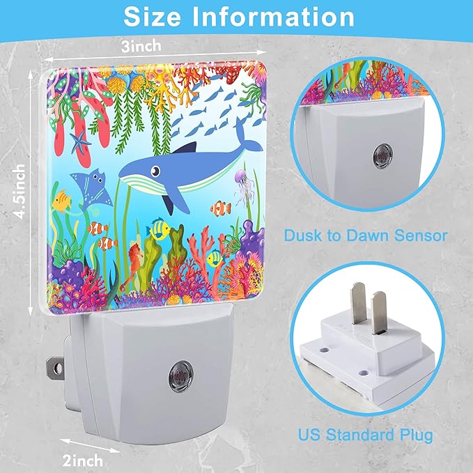 Sea Shark and Coral Plug in Night Light with Auto Dusk to Dawn Sensor,Warm Night Lights for Boys Girls Bedroom Bathroom Hallway Kids Room Gifts