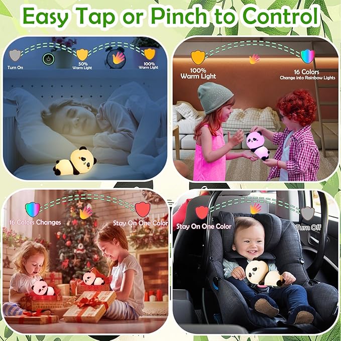 Cute Night Light Panda Night Light for Kids,16 Colors Dimmable Baby Night Lights for Nursery, Silicone Rechargeable Nightlight for Kids Room,Gifts Stuff for Boys Girls Baby,Toddler Decor