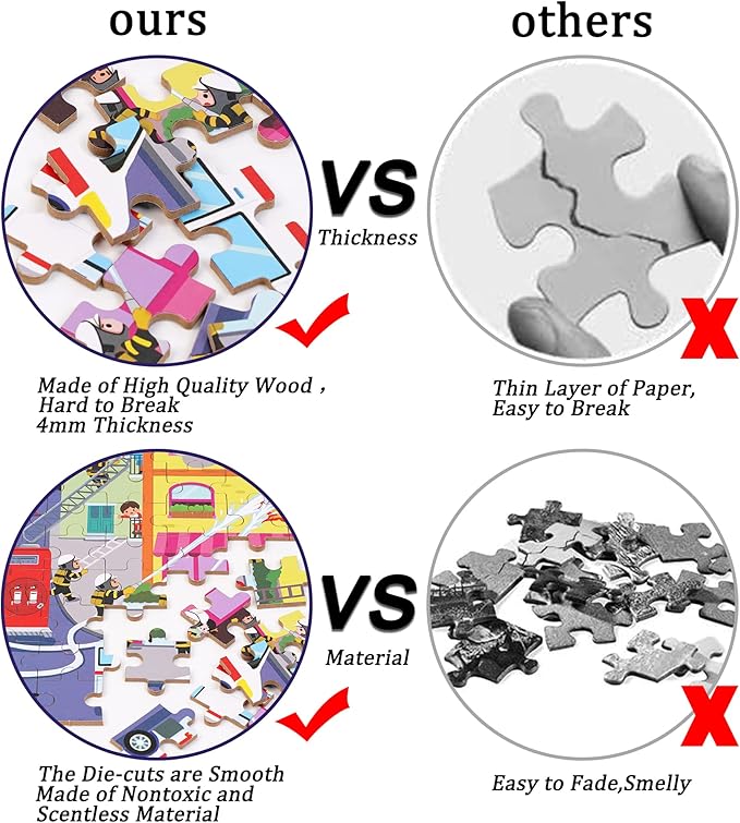 LELEMON 100 Pieces Jigsaw Puzzles in a Metal Box for Kids Age for 4-8 Boys Girls Toy Puzzles Fire Truck Ambulance Police Car Fireman Children Learning Educational Puzzles Toys