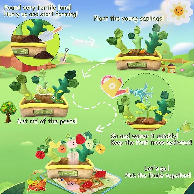 Toddlers Montessori Toys, Fruits Tree Baby Sensory Toys for 1 2 3 Year Old Boy Girl, Infant Toys with Rattle,Numeric Crinkle Tissues, Color Shape Sorting Numeracy Skills Birthday Gift for Age 0-2+