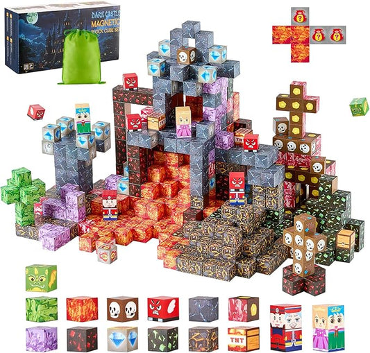 VEVOR Magnetic Blocks, 150 PCS Dark Castle Set, Magnetic Building Cubes for Kids, STEM Montessori Sensory Toys for Christmas Birthday Gift, Construction Stacking Toy for 3+ Years Old Boys & Girls