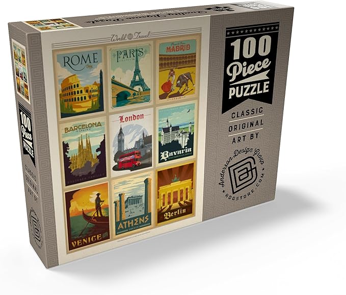 MyPuzzle World Travel: Multi-Image Print - Edition 1, Vintage Poster - Premium 100 Piece Jigsaw Puzzle for Adults