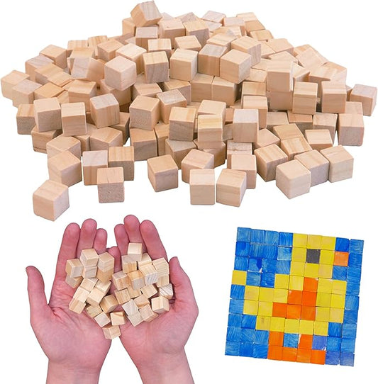 Wooden Blocks for Crafts, 200 Pack – 1/2 Inch Wooden Blocks for Crafts and DIY Projects, Unfinished Wood Cubes, Counting Cubes for Kids, Makers, and Classrooms