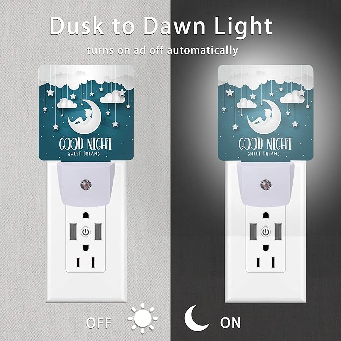 Good Night Night Light,Modern Romantic Future Dreams Night Lights Plug into Wall with Dusk to Dawn Light Sensors 0.5W Dim Night-Lights for Bedroom