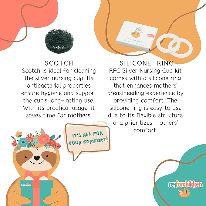 RFC Silver Nursing Cups - 999 Silver Nursing Pad - Nipple Shield Kit for Nursing Newborn - Breastfeeding Essentials - Nipple Cover Breastfeeding - With Silicone Ring & Cleaning Scotch & Case (REGULAR)