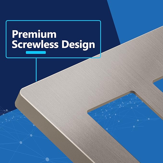LIDER Brushed Finish Decorator Switch Cover, Screwless Wall Plate, Mid-Size 2-Gang 4.88" x 4.92", Unbreakable Polycarbonate Thermoplastic, UL Listed, LSWP-32M-BNK, Brushed Nickel