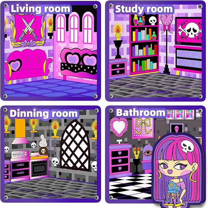 GobiDex Magnetic Tiles Doll House Building Toys, Monster Magnetic Blocks for Kids Ages 3-8,STEM Magnet Toys Birthday for 3+ Year Girls,Haunted Castle Playset