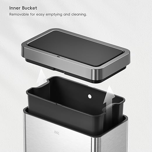 EKO Mirage-X 47 Liter / 12.4 Gallon Touchless Rectangular Motion Sensor Trash Can with Removable Liner, Brushed Stainless Steel Finish