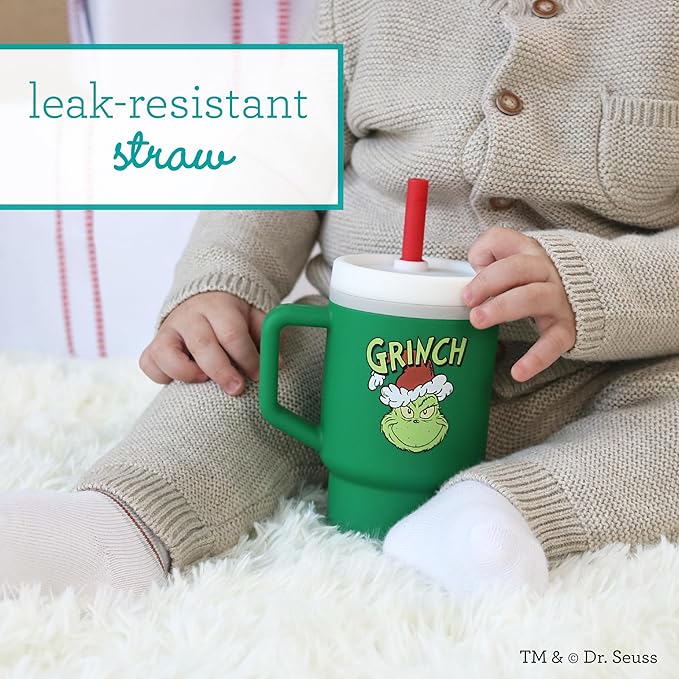 Infantino My 1st Tumbler, Silicone Sippy Cup with Straw & Handle, Spill-Resistant Baby Cup for On-the-Go, BPA-Free Transition Bottle, Grinch Green