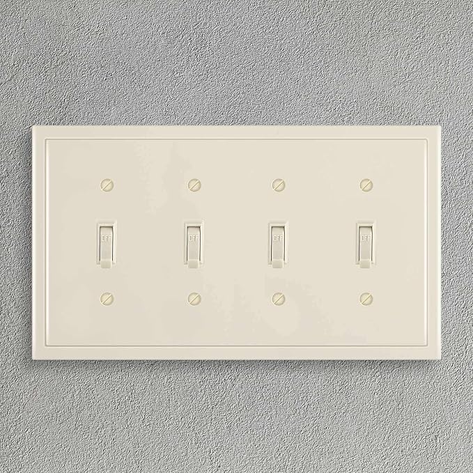 Henne Bery Modern Edge Decorative Wall Plate Switch Plate Outlet Cover, Durable Solid Zinc Alloy (Quad Toggle, Light Almond)