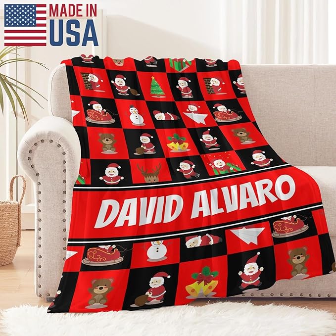 Ship Next Day - Custom Christmas Baby Blanket with Name | Multiple Styles Optional, Personalized Flannel Toddler Blanket, Christmas Swaddle for Boys & Girls, Xmas Decor Throw