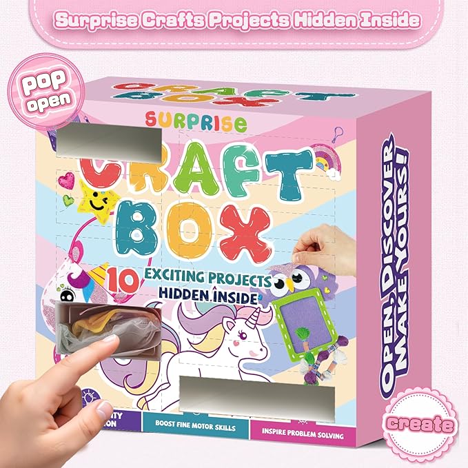 Sewing Kit for Kids, Arts & Crafts for Kids Ages 4-8,Craft Box 10 Felt DIY Projects of Stuffed Animal Dolls and Plush Pillow, Crafts Activities Gift for Girls Boys Age 6 7 8 9 10 11 12 Years Old