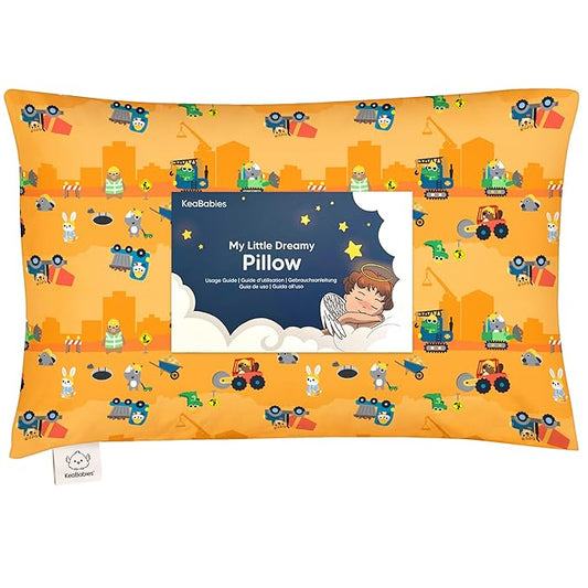 Toddler Pillow with Pillowcase - 13x18 My Little Dreamy Kids Travel Bed Pillows for Sleeping,Organic Cotton Small Pillowcase,Soft & Breathable,Machine Washable,Toddlers 2-5 Years Old (Little Builders)