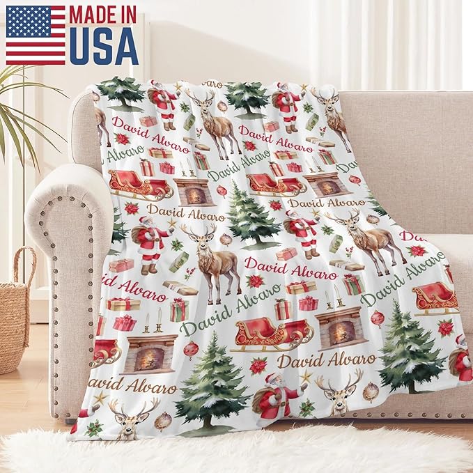 Ship Next Day - Custom Christmas Baby Blanket with Name | Multiple Styles Optional, Personalized Flannel Toddler Blanket, Christmas Swaddle for Boys & Girls, Xmas Decor Throw