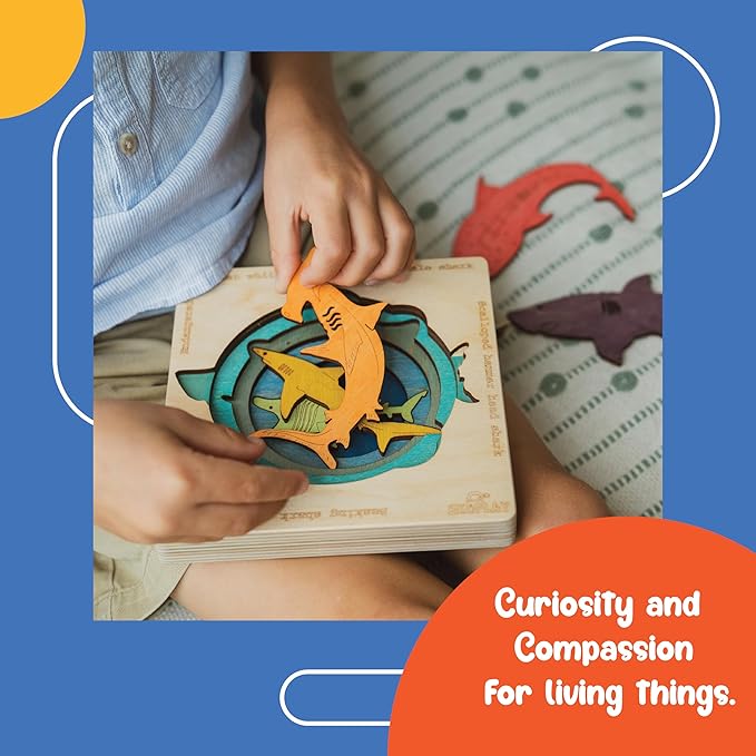 Endangered Sharks | Multilayered Wooden Jigsaw Puzzles for Kids | Hammerhead, Great White, Whale, Dusky, Basking | Learning Toy & Gift for Boys Girls Ages 3 Years and Above