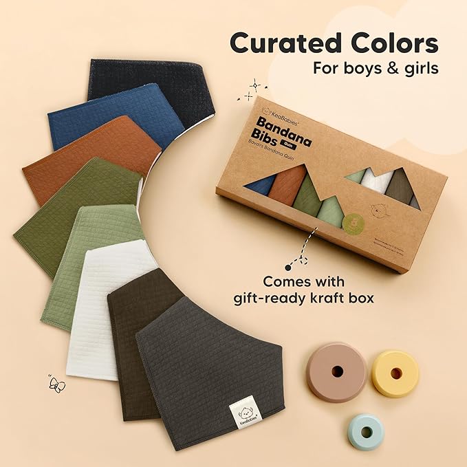 KeaBabies 8-Pack Bandana Bibs for Baby Girls, Boys - Organic Cotton Baby Bibs for Drooling & Teething Newborn, Toddler, Infant 0-36 months, Extra Soft, Absorbent Cloth with Snaps (Basic/Quin)