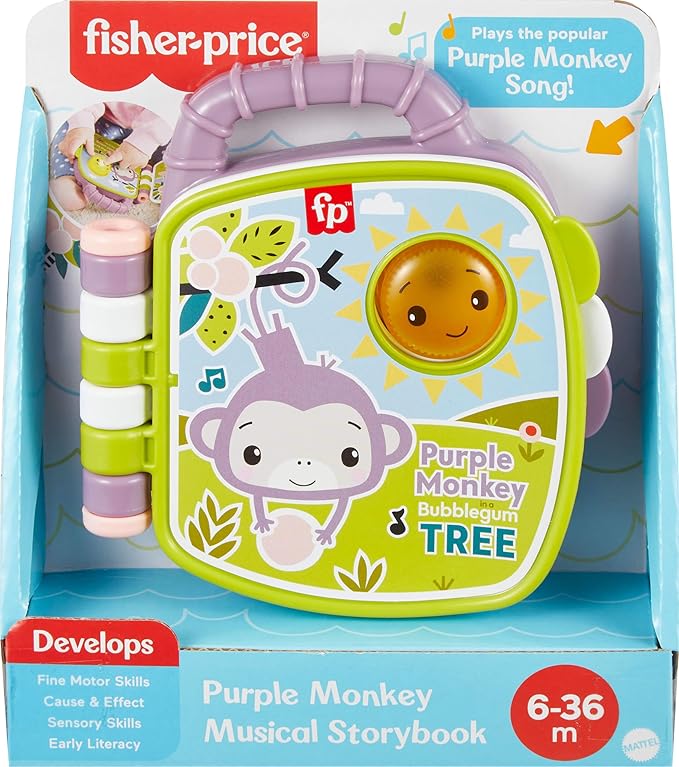 Fisher-Price Baby Toy Purple Monkey Musical Storybook with Lights & Sounds for Infants & Toddlers Ages 6+ Months