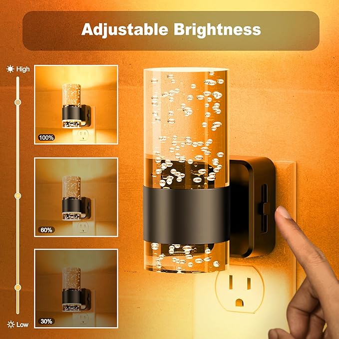 JandCase Night Light, Automatic Night Lights Plug into Wall, Dimmable LED Night Light with Adjustable Brightness, Night Lights Plug in with Auto Light Sensor, Amber for Bathroom Hallway Decor