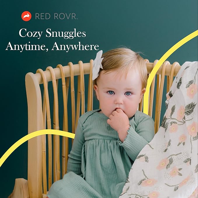 RED ROVR 100% Certified Organic Cotton Muslin Swaddle | Newborn Receiving Blanket | Baby Wrap | Boy, Girl, Unisex | Soft, Lightweight, Breathable | Burping, Nursing | 44" x 44" | Mauve Meadow