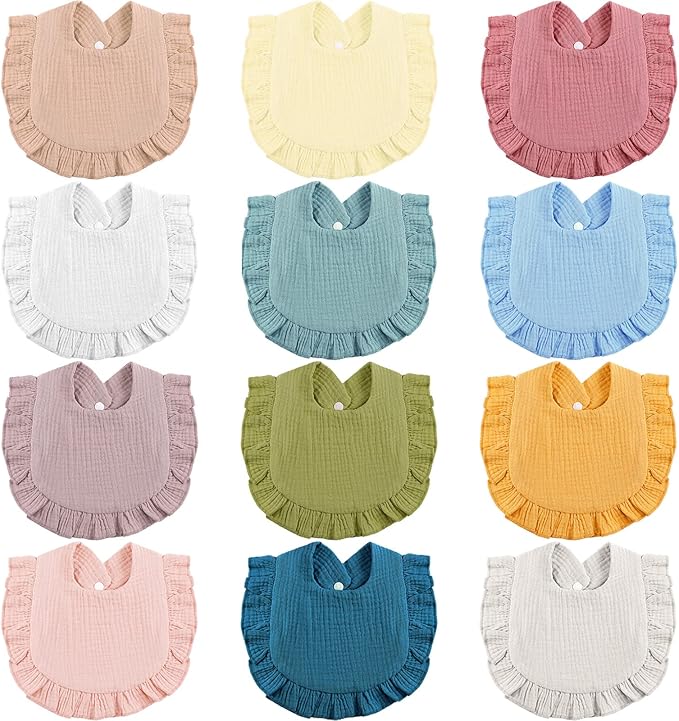 JaGely 12 Pieces Baby Muslin Bibs Bandana Drool Bibs for Boys and Girls Soft Adjustable Baby Cotton Teething and Drooling for Toddler Infant