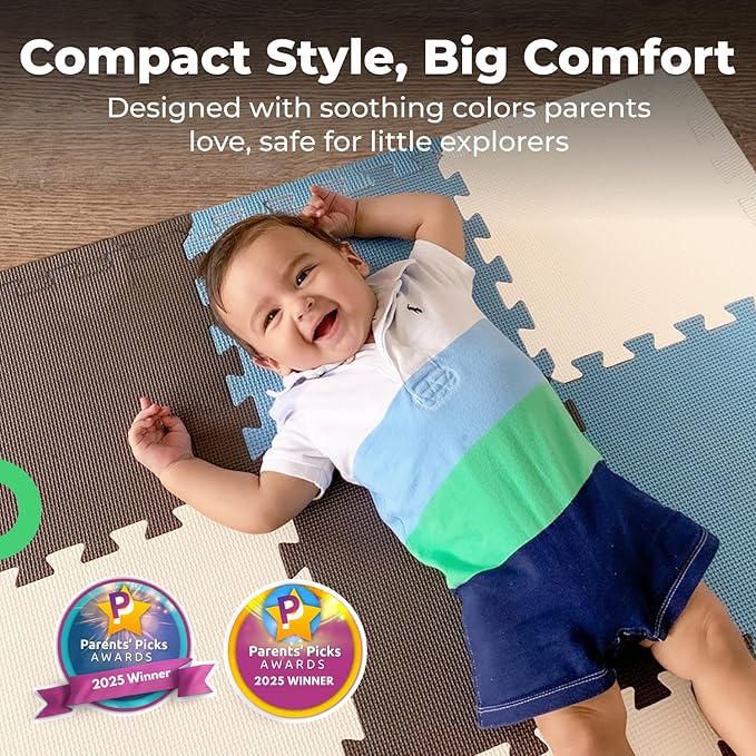 MioTetto Baby Play Mat, Comfortable Tummy Time Mat – Portable Foam Floor Tiles, Safe baby mat for floor for Crawling & Development, Soft play mat for babies 0-6 months, Stylish interlocking foam tiles