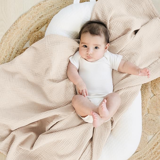 Konssy Muslin Swaddle Blankets for Boys Girls, 2 Pack Receiving Baby Blanket Large 47 x 47 inches, Soft Breathable Swaddling Wrap for Unisex Newborn (Blossom,Cream)