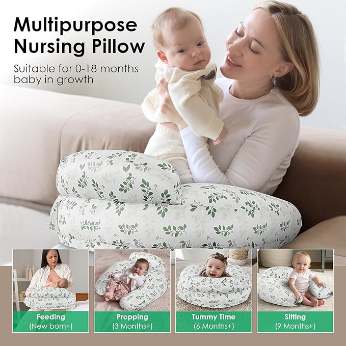 Nursing Pillow for Breastfeeding, Original Breastfeeding Pillows for Support Mom and Baby, Nursing Pillows with Adjustable Waist Strap, Pocket and Removable Soft Cover, White