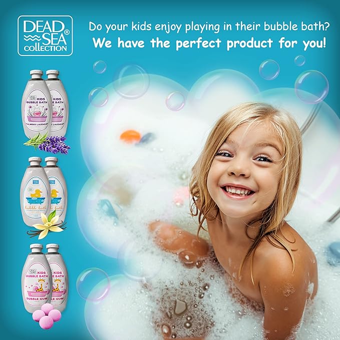 Dead Sea Collection Bubble Bath Kids with Vanilla - Cleansing and Moisturizing Liquid Bath Bubbles - Sweet Almond Oil and Pure Dead Sea Minerals - Pack of 2 Large Bottles (67.6 fl.oz)