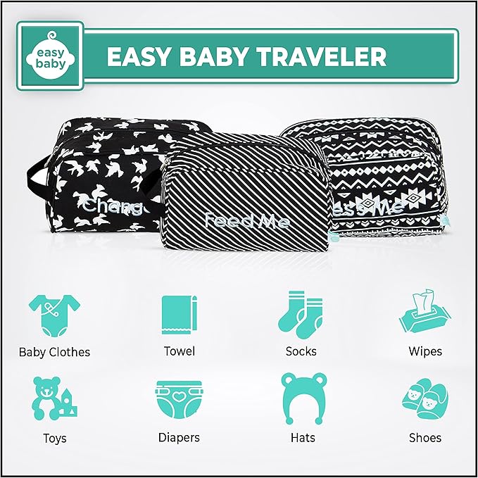 Easy Baby - Diaper, Bottle, and Supplies - Organizer Pouches and Changing Pad - Change, Feed, Dress, and Clean Me (8 Pack Brooklyn) | Organizing Packing Tote Cubes for Baby Items