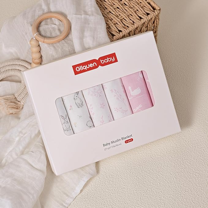 GLLQUEN BABY Receiving Blanket Boy Cotton Muslin Swaddle Blankets Girl Newborn Squares Breathable & Soft Thin Baby Blankets Cloths Double Absorbent Infant Swaddling Wrap - 6 Pack (Looking for Spring)