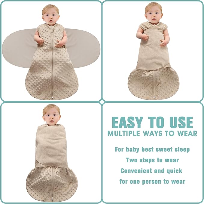 Fleece Newborn Sleep Sack Baby Swaddle,3-Way Adjustable Wearable Blanket,2 Pack Fleece Swaddling Sleeping Bag TOG 2.0， (Brown & Dark Green, 3-6 Months)