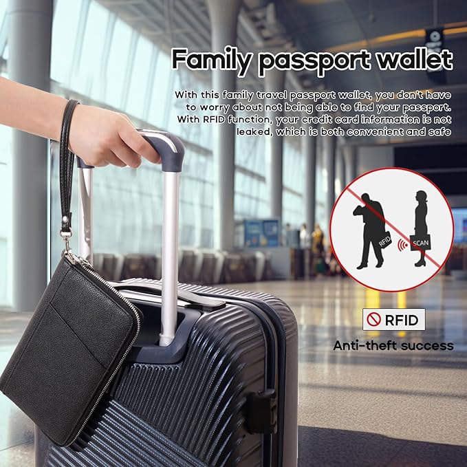 RFID Blocking Family Passport Holder Wallet 6,Premium Leather Travel Document Organizer for Women and Men,Travel Wallet for Credit Card