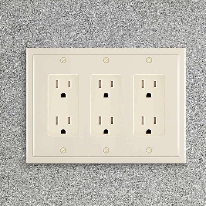 Henne Bery Modern Edge Decorative Wall Plate Switch Plate Outlet Cover, Durable Solid Zinc Alloy (Triple Decorator, Light Almond)