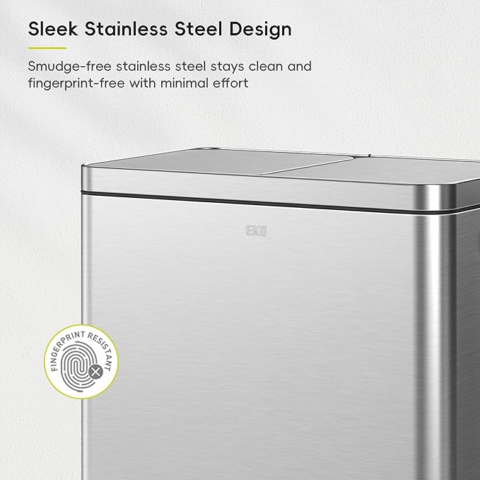 EKO Edison Dual Trash Can for Recycling and Trash, 8+8 Gallons Kitchen Garbage Can with Dual Removable Inner Liners, Independent Lids and Pedals, Matte Stainless Steel