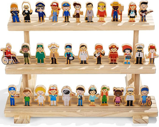 Kathfly 36 Pcs Wooden Community Helpers Community Wooden Toy Preschool Little Professionals Block Character Set Multicultural Career Figurines Creative Play Social Emotional Learning Wood People Toy