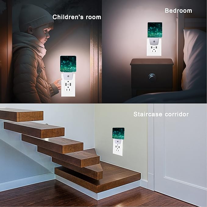Green Glitter Night Light,Plug in Night Lights 0.5W Sleep Friendly for Boys Girls Led Night Light Dusk to Dawn Sensor Nightlight for Stairway/Hallway/Kitchen